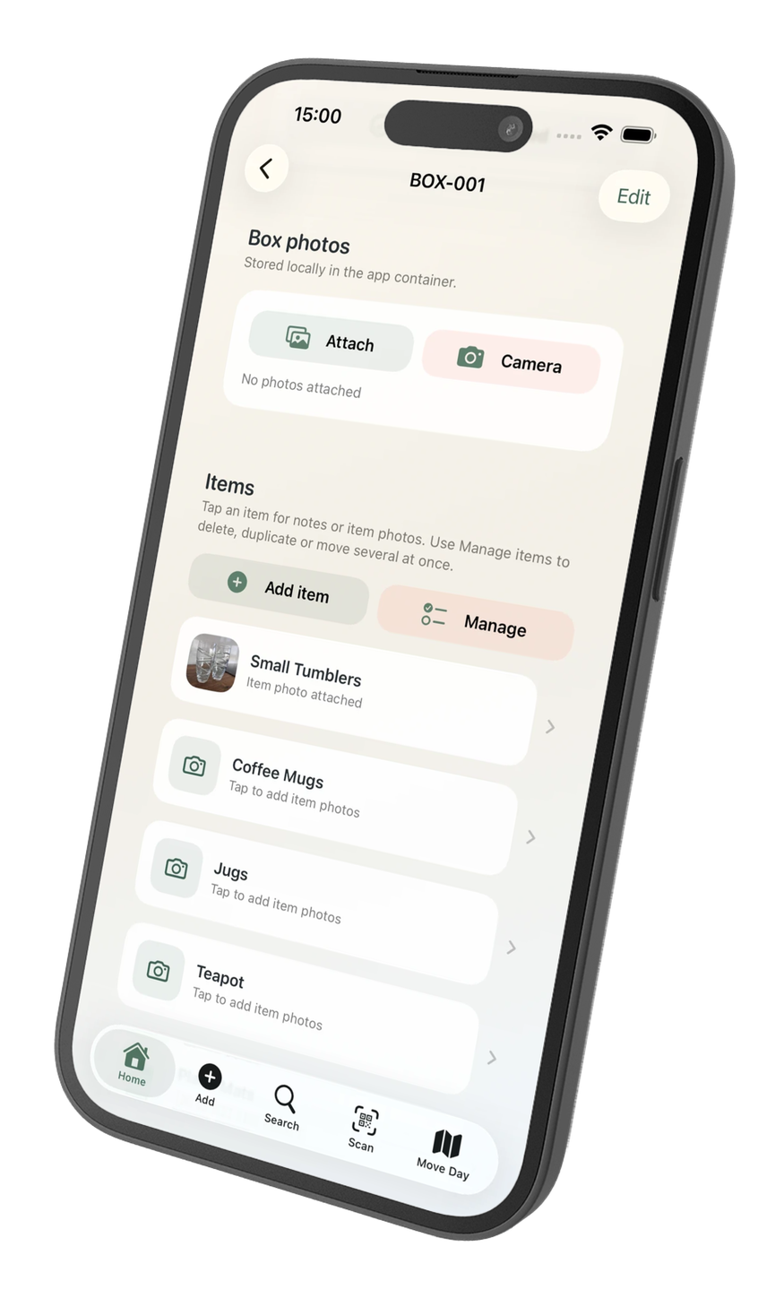 PackQR box detail screen