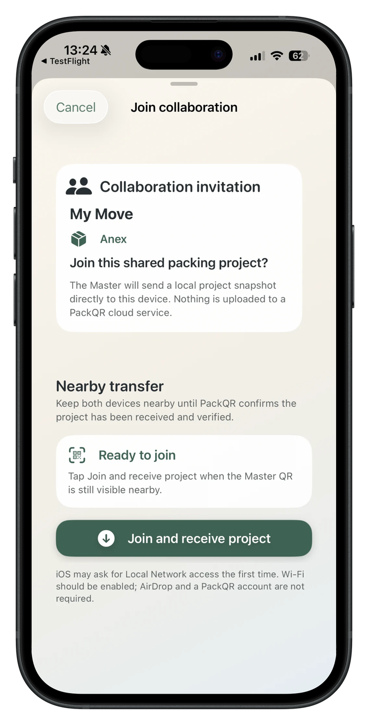 PackQR collaboration screen