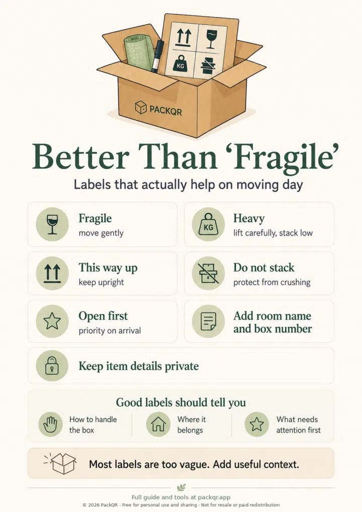 Better Than Fragile box labelling infographic preview